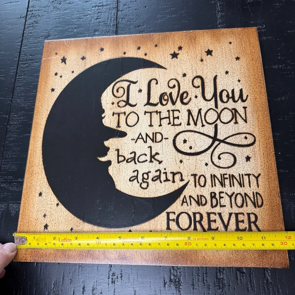 Celestial Moon Sign I Love You To The Moon Star Wood Wall Art Decor 12X12 whimsy